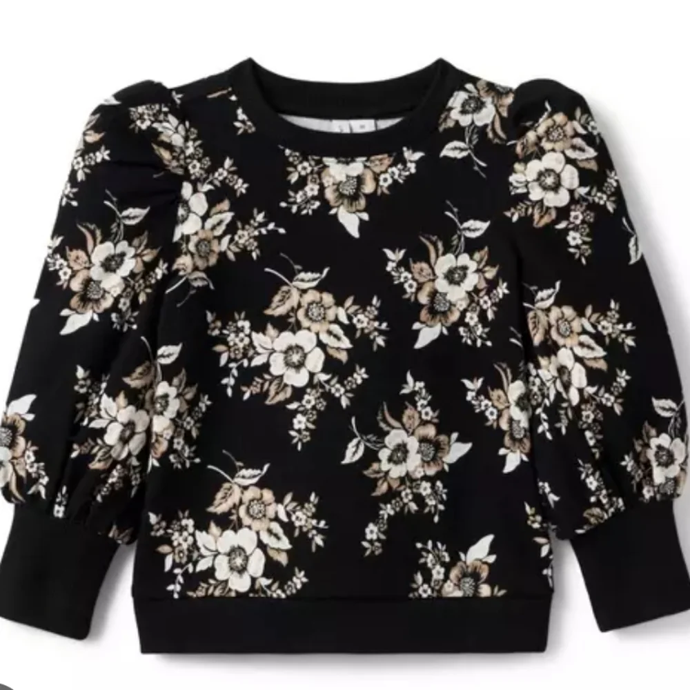 Janie & Jack Floral Puff Sleeve French Terry Black Sweatshirt Girls‎ Size 18-2M